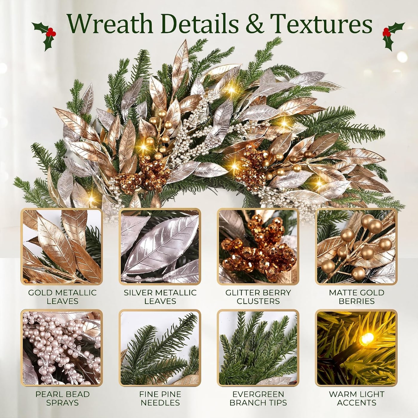26-Inch Pre-Lit Real Touch Pine Wreath with 8 Light Modes - Photo 2