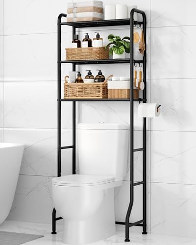 3-Tier Over-Toilet Storage Rack with Paper Holder & Hooks - Photo 2