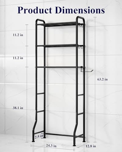 3-Tier Over-Toilet Storage Rack with Paper Holder & Hooks - Photo 3