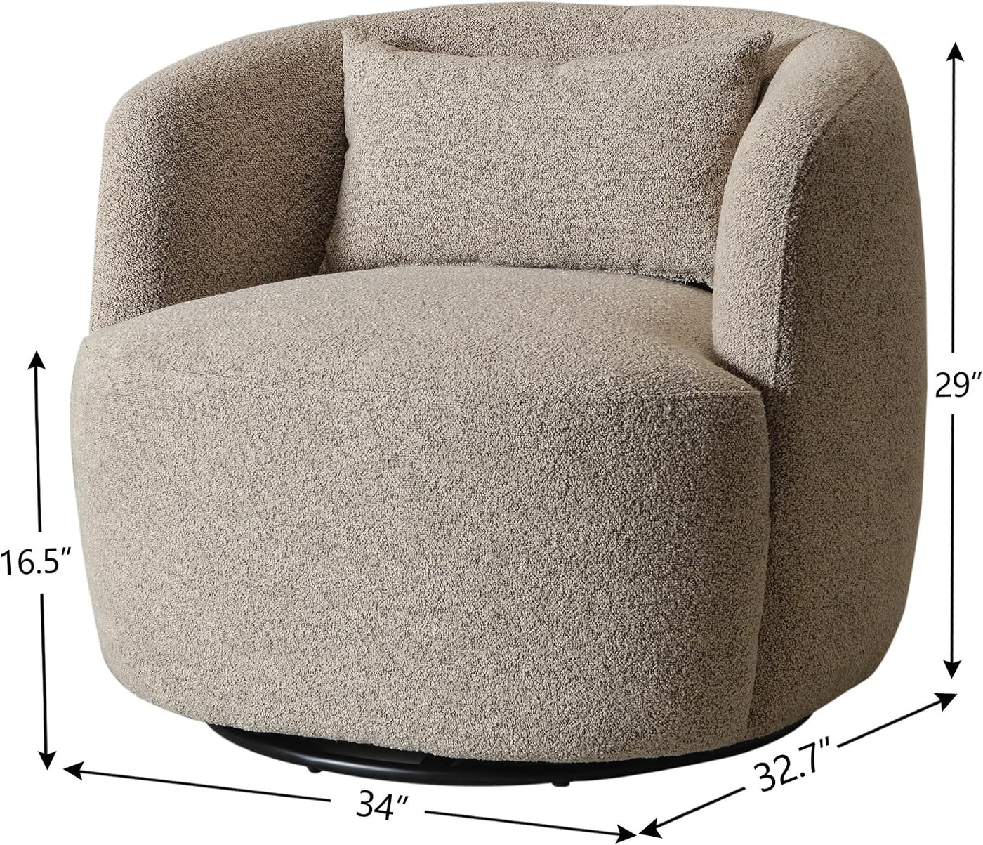 34" Boucle Swivel Barrel Chair with Lumbar Pillow - Photo 2