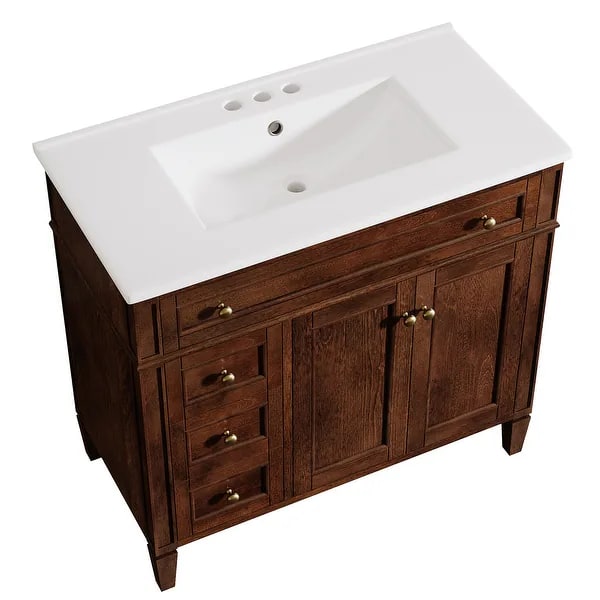 36-Inch Freestanding Bathroom Vanity with Ceramic Basin - Brown