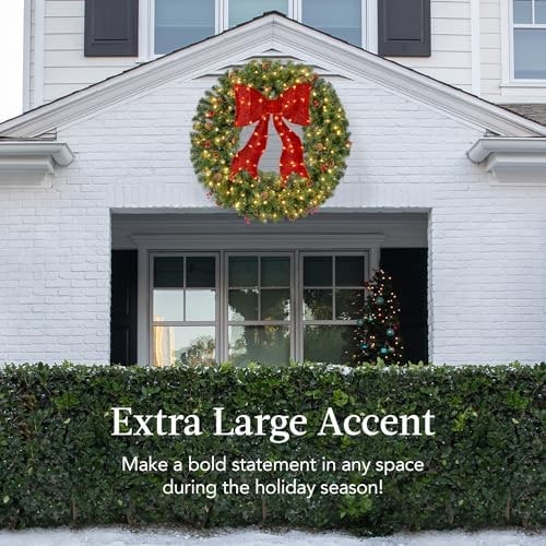 36-Inch Pre-Lit Holiday Wreath with Berries, Pinecones & Red Bow - Photo 4