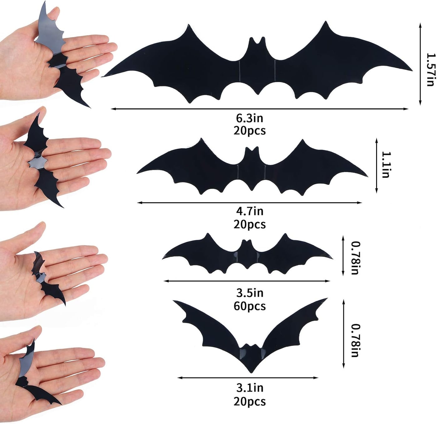 120-Piece 3D Halloween Bat Wall Stickers - Photo 3