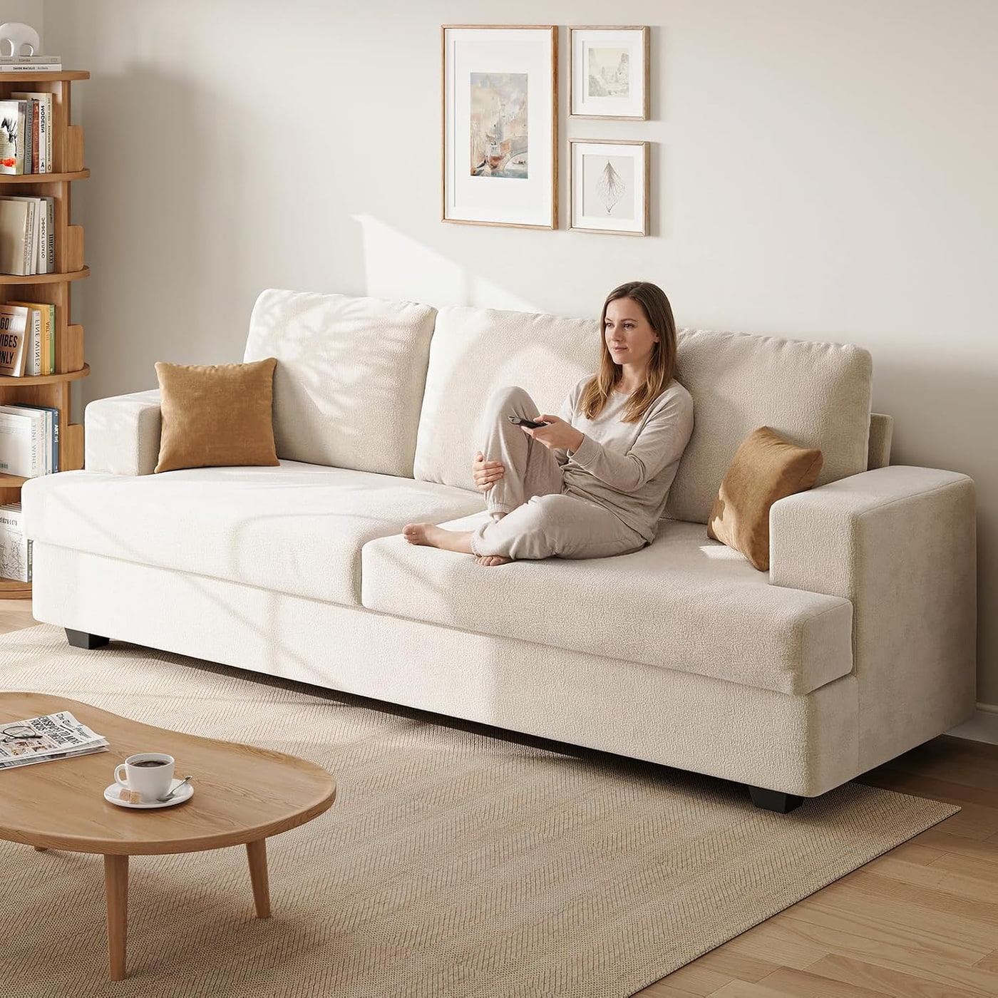 89" Deep-Seat Chenille Three-Seater Sofa