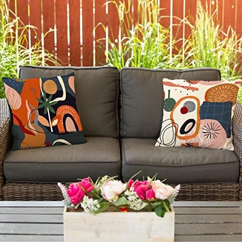 Abstract Geometric Pillow Covers, Burnt Orange, Set of 4 - Photo 3