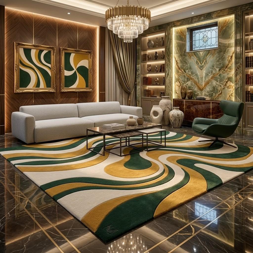 Hand-Tufted Abstract Wave Wool Area Rug - Photo 2