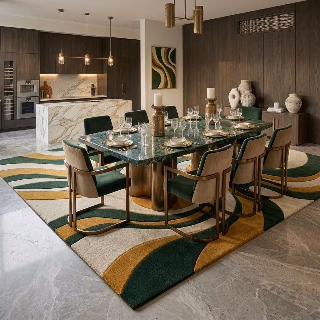 Hand-Tufted Abstract Wave Wool Area Rug - Photo 3
