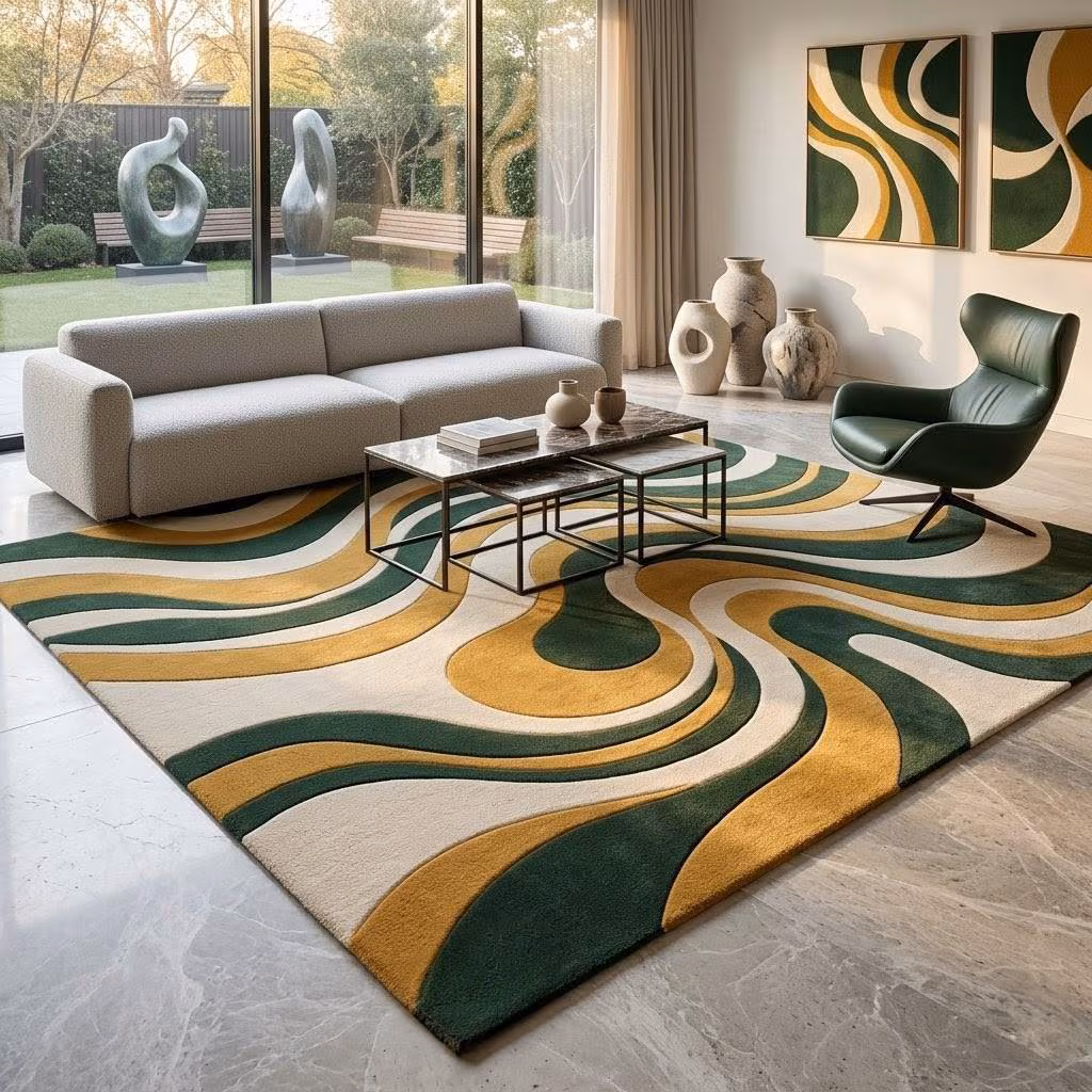 Hand-Tufted Abstract Wave Wool Area Rug - Photo 4