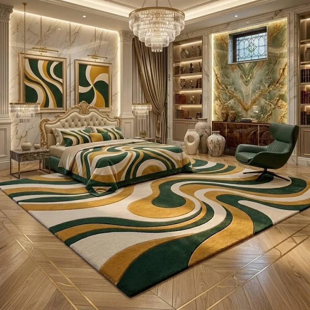 Hand-Tufted Abstract Wave Wool Area Rug - 8×10 ft (244×305 cm)