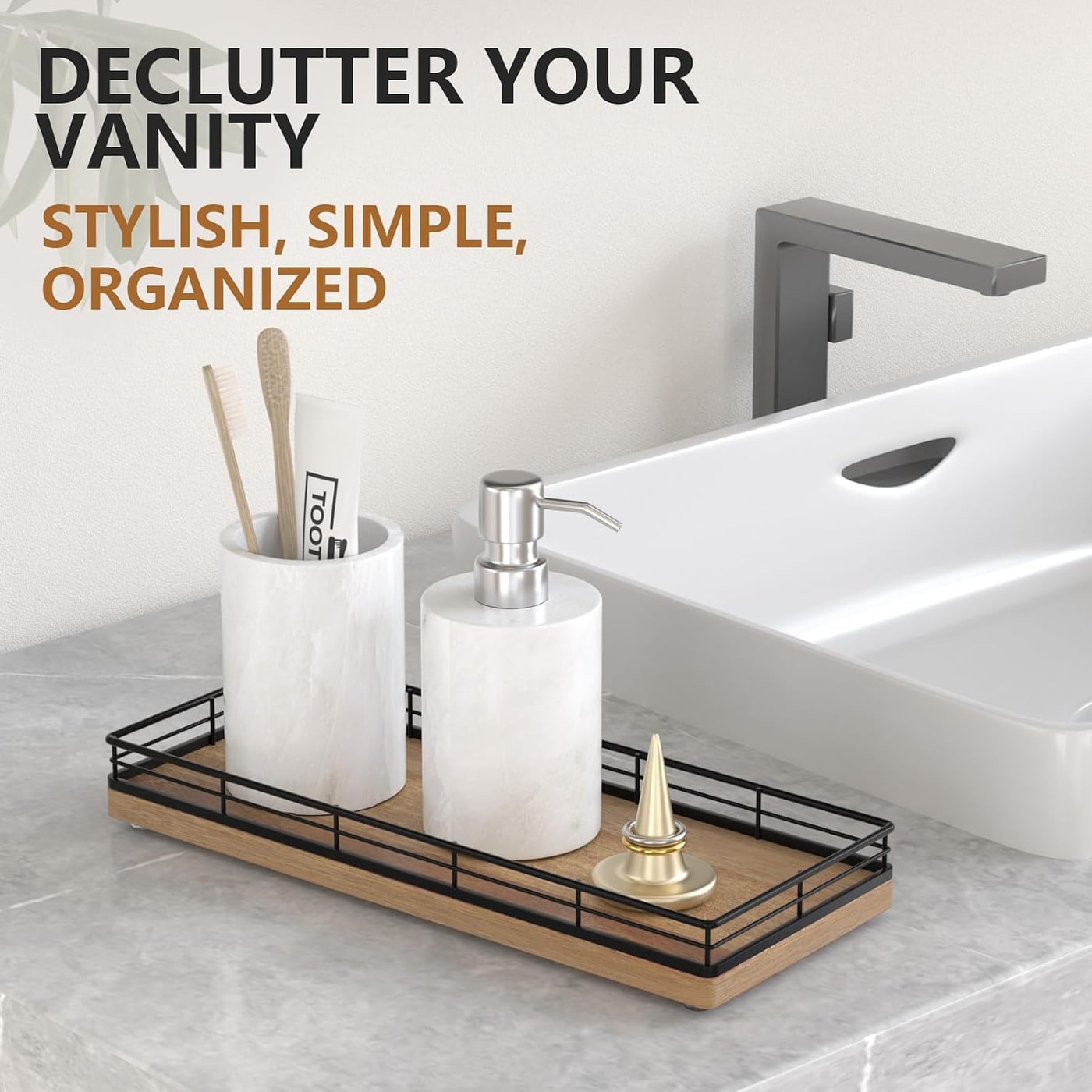 Acacia Wood Countertop Tray with Metal Frame - Photo 3