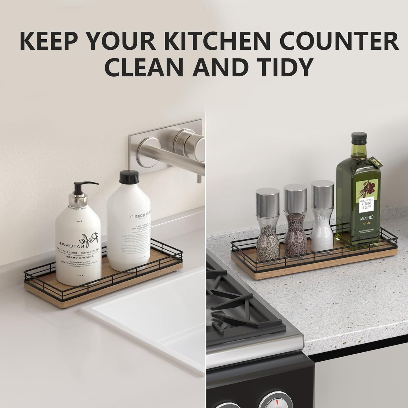 Acacia Wood Countertop Tray with Metal Frame - Photo 4