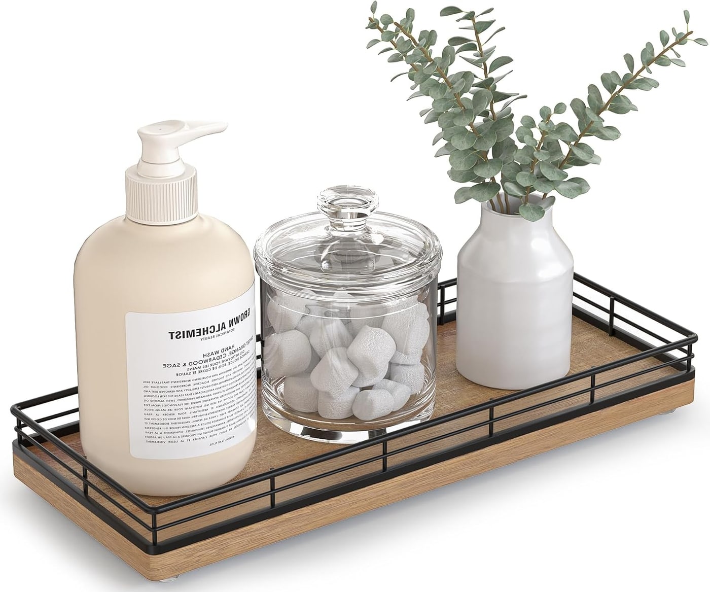 Acacia Wood Countertop Tray with Metal Frame - Black & Acacia