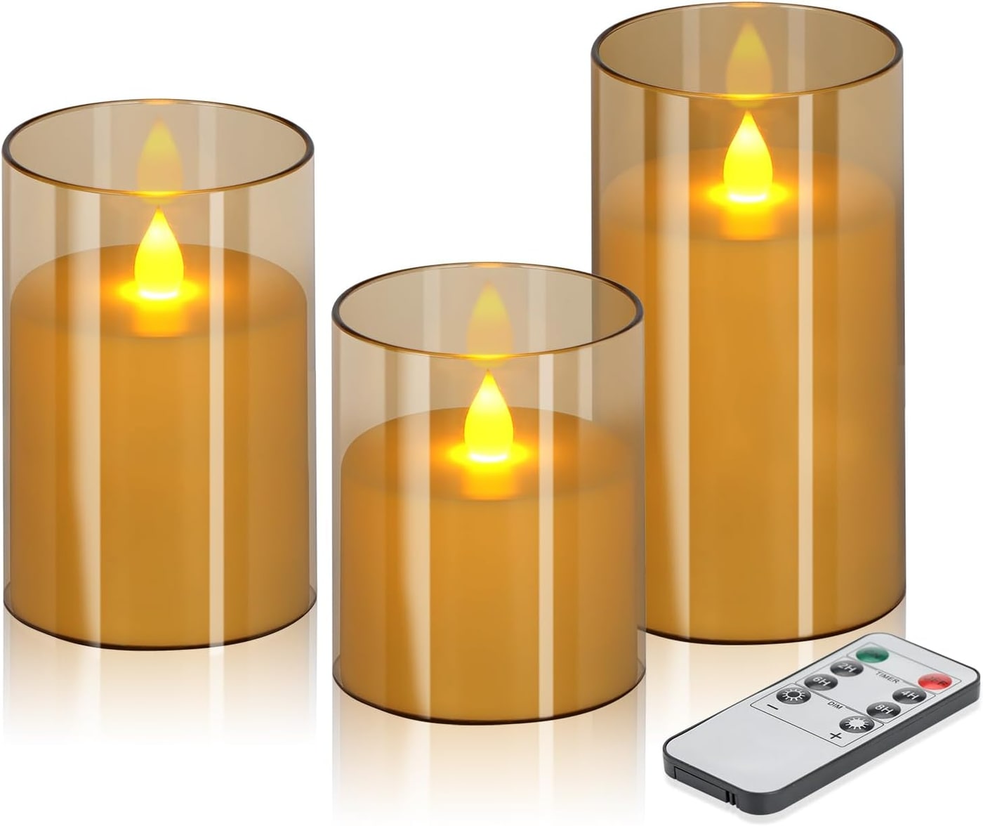 Acrylic Glass Flameless Pillar Candle Set with Remote