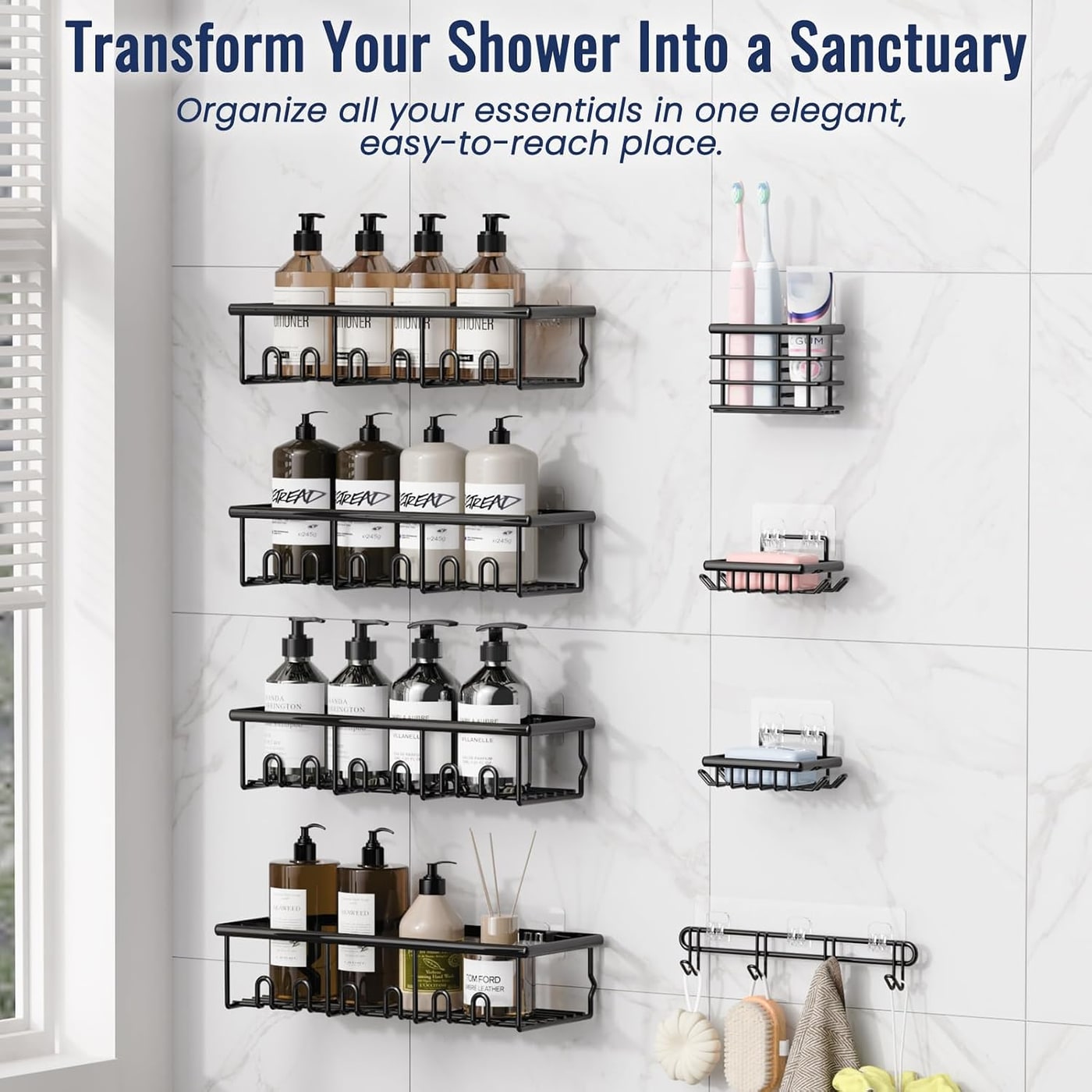 8-Piece Adhesive Shower Organizer Set - Photo 3