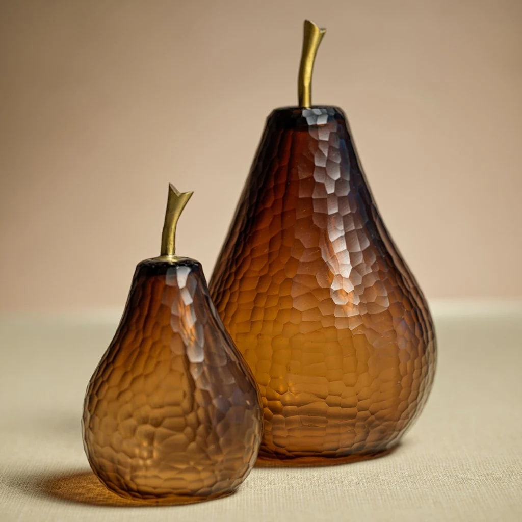 Amber Cut Glass Pear Luminary