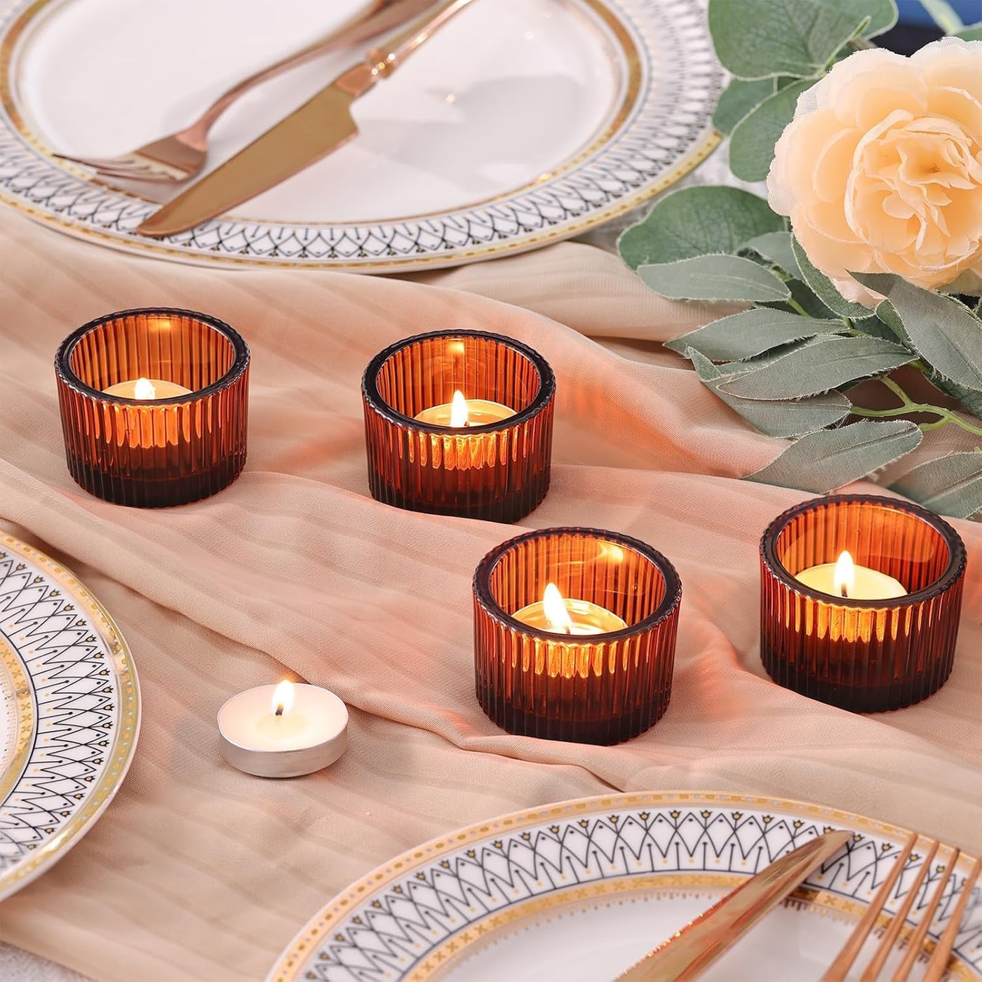 Embossed Glass Votive Tealight Holders, 24-Pack - Photo 4