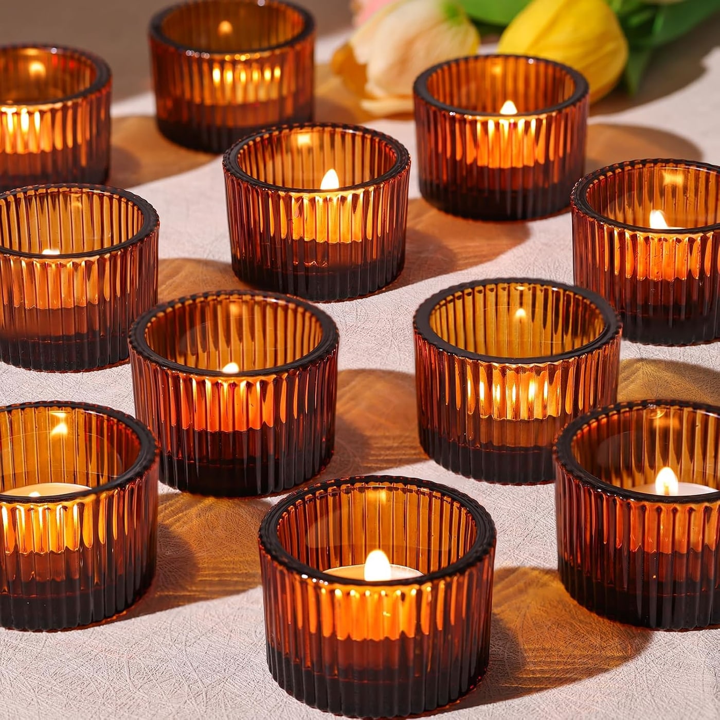 Embossed Glass Votive Tealight Holders, 24-Pack
