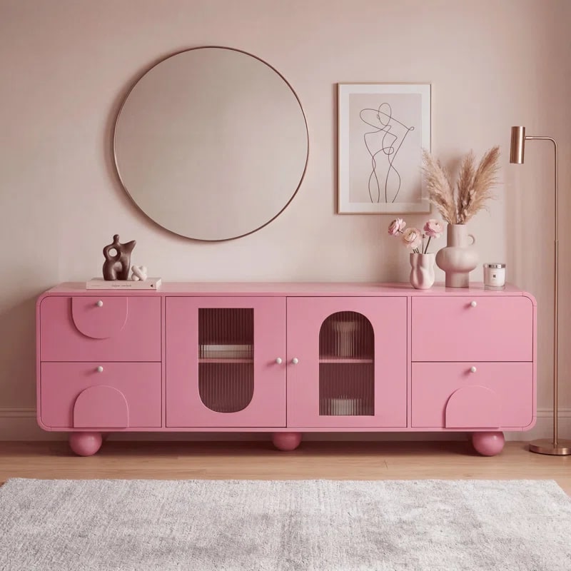Arched Fluted Glass Media Console, 70.9" - Pink