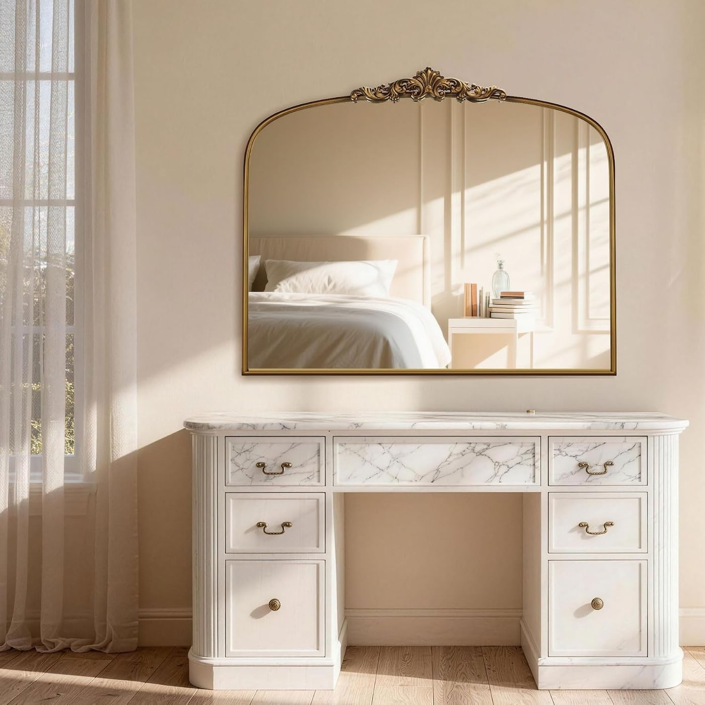 Arched Vintage Gold Wall Mirror 36" x 30" - Photo 2