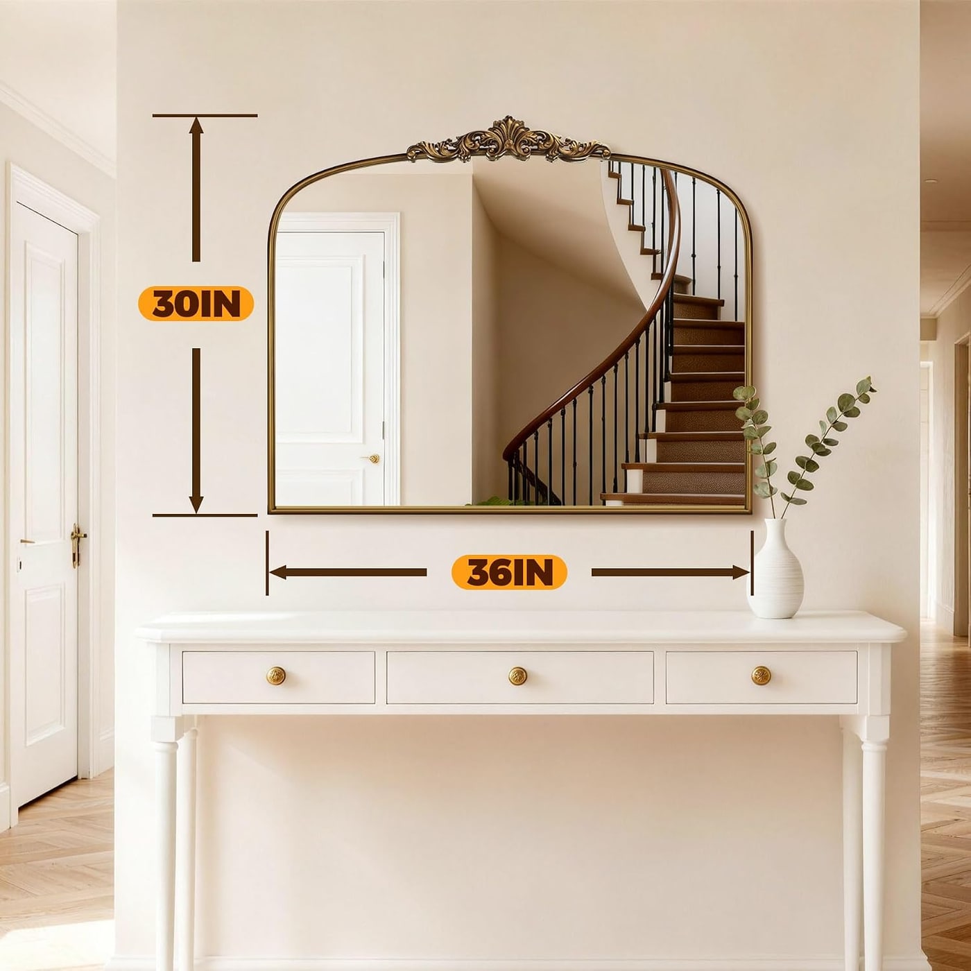 Arched Vintage Gold Wall Mirror 36" x 30" - Photo 3