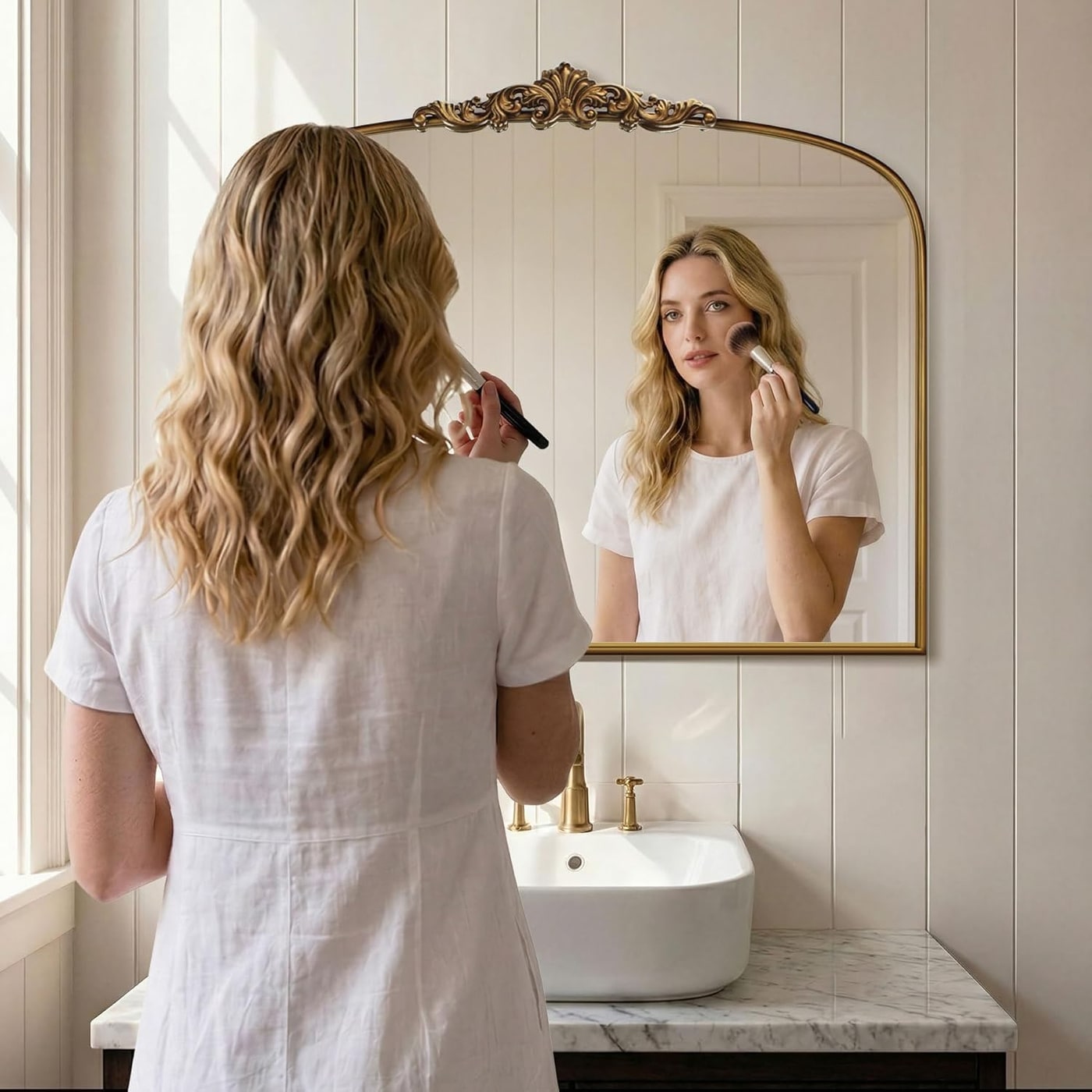 Arched Vintage Gold Wall Mirror 36" x 30" - Photo 4