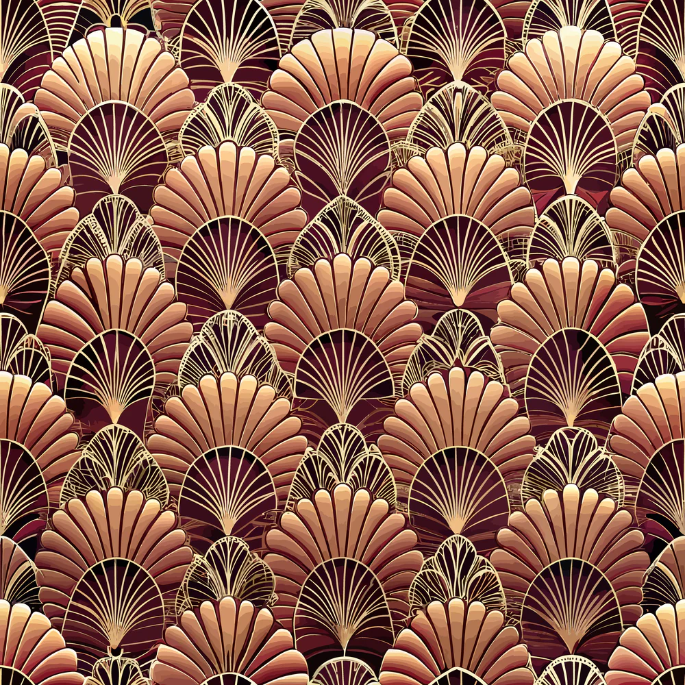 Burgundy Gold Art Deco Fan Quilting Cotton