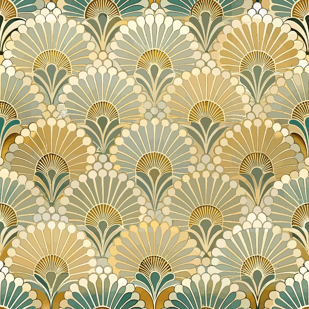 Sage Teal Art Deco Fan Quilting Cotton