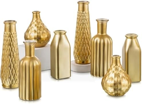 Art Deco Gold Glass Cylinder Vase Set - Photo 2