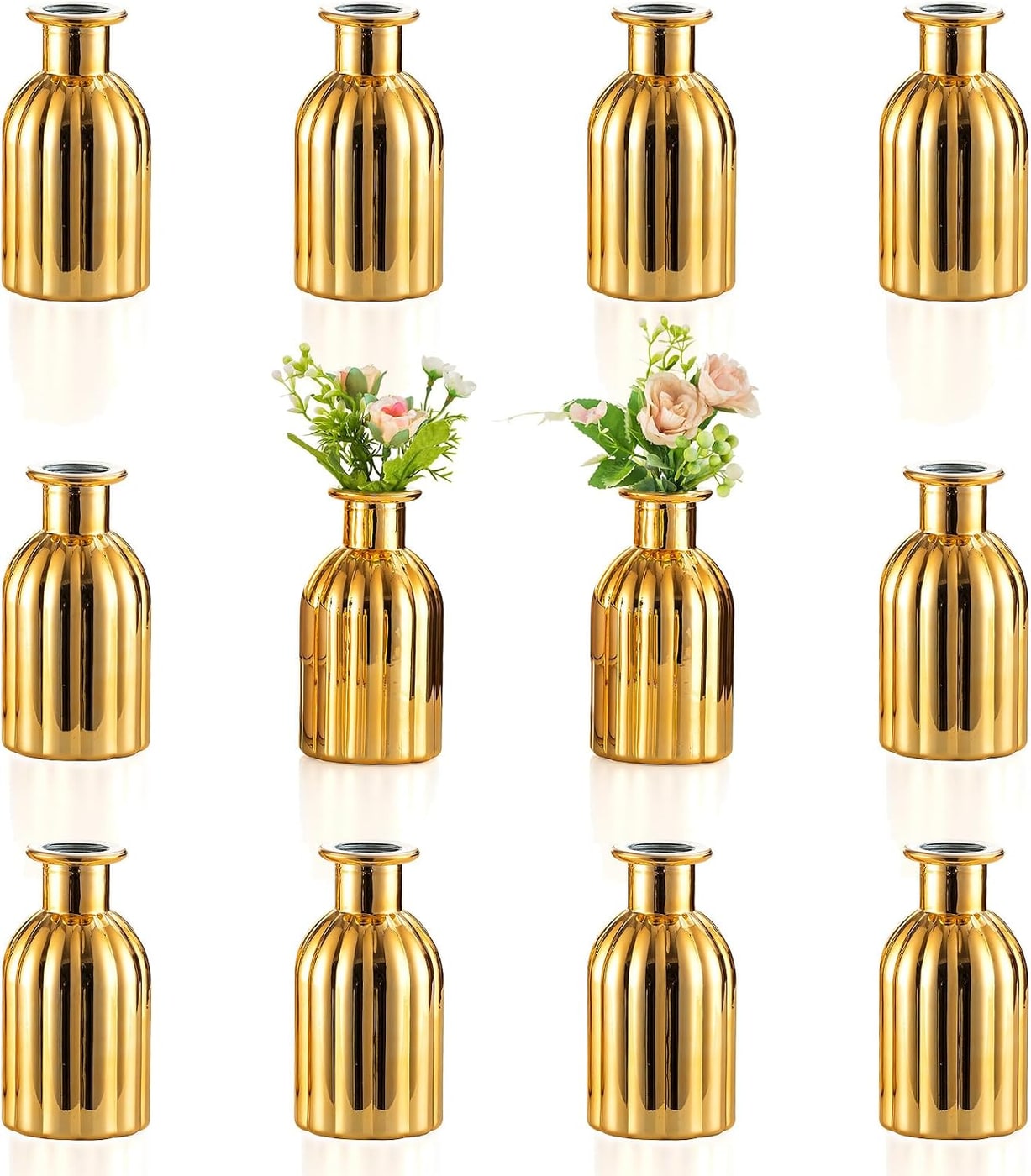 Art Deco Gold Glass Cylinder Vase Set - Gold