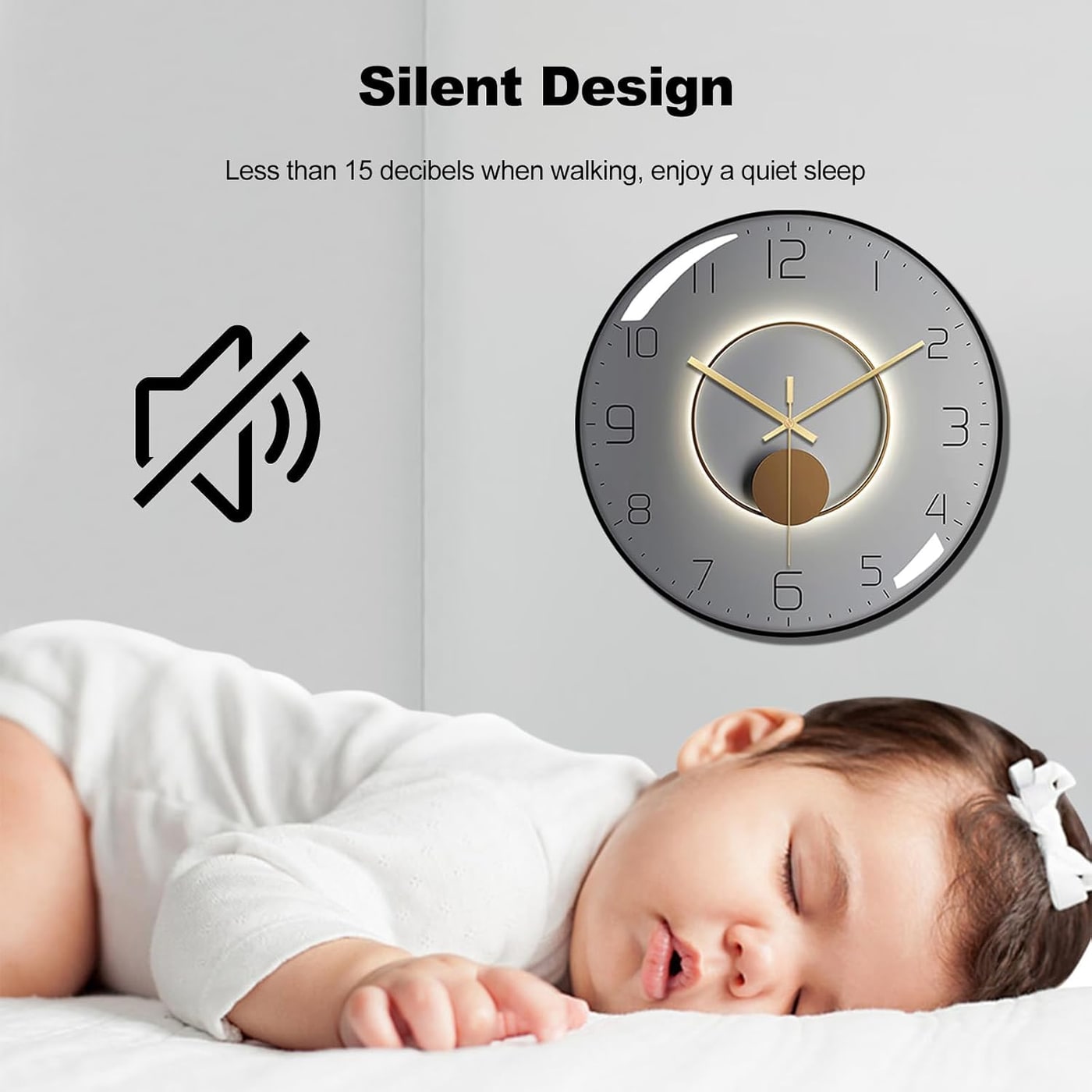 Silent Art Deco Metal Wall Clock - Photo 4