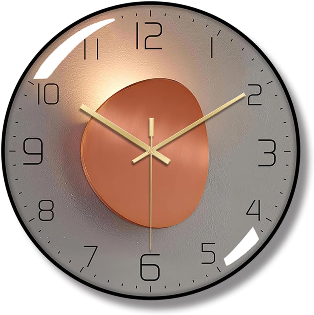 Silent Art Deco Metal Wall Clock - Black Frame C