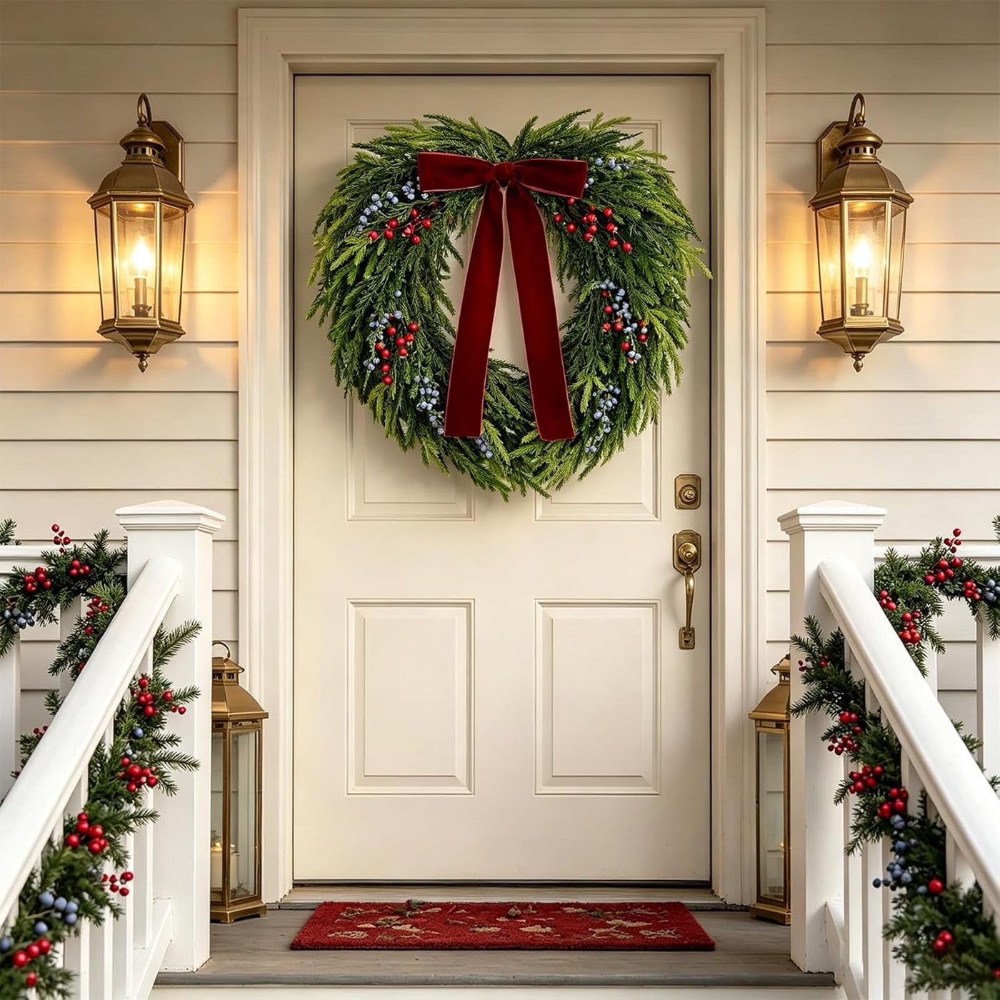 26-Inch Artificial Christmas Wreath with Berries and Velvet Bow - Photo 2
