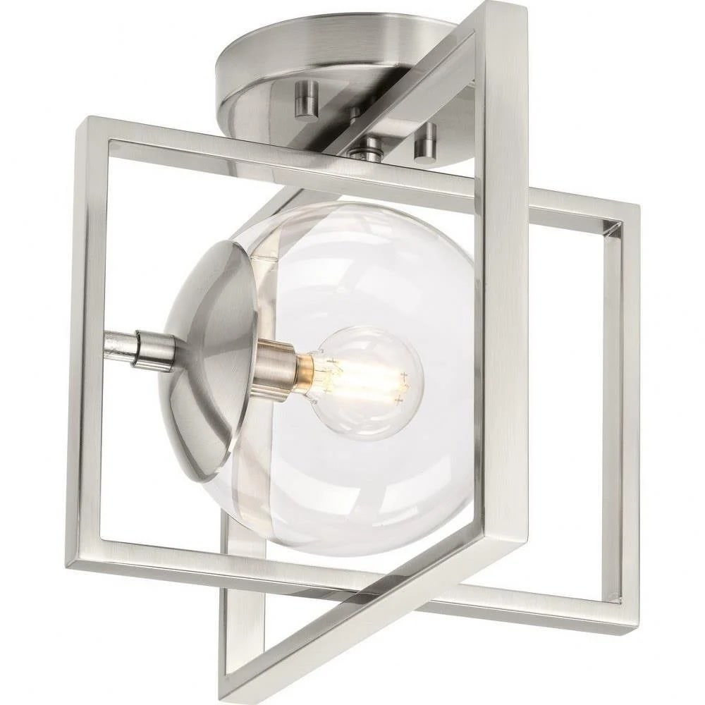 Atwell Geometric Glass Semi-Flush Ceiling Light - Brushed Nickel