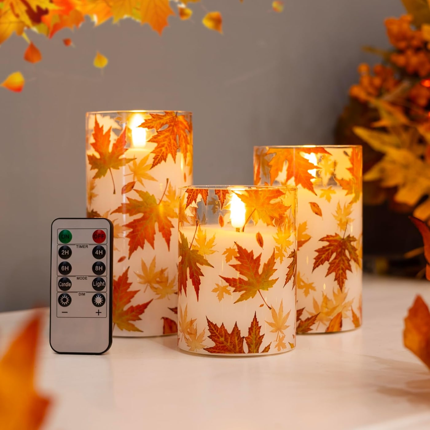 Autumn Maple Leaf Flameless LED Candle Set - Maple Glass