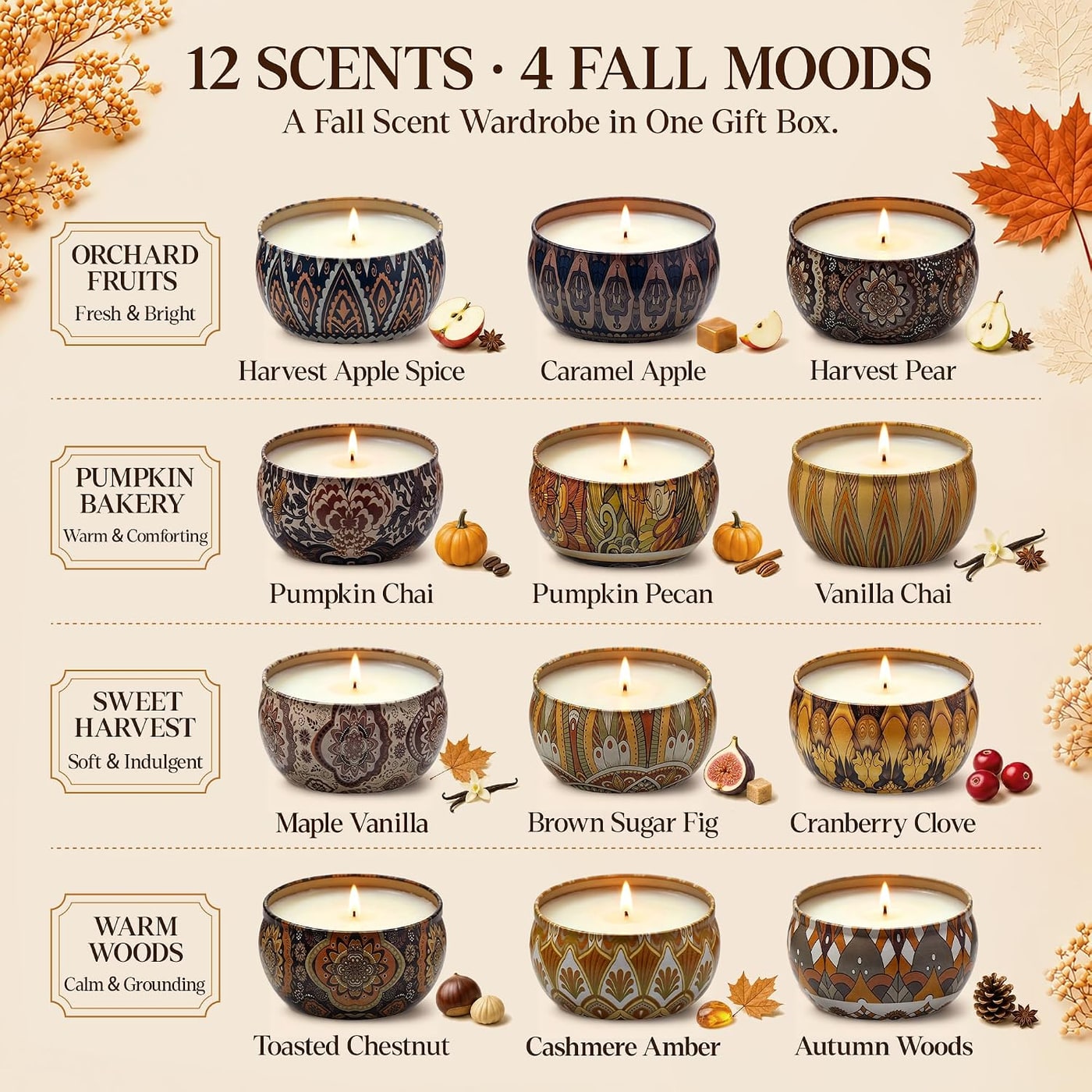 Autumn Harvest Soy Candle Gift Set, 12 Pack - Photo 2
