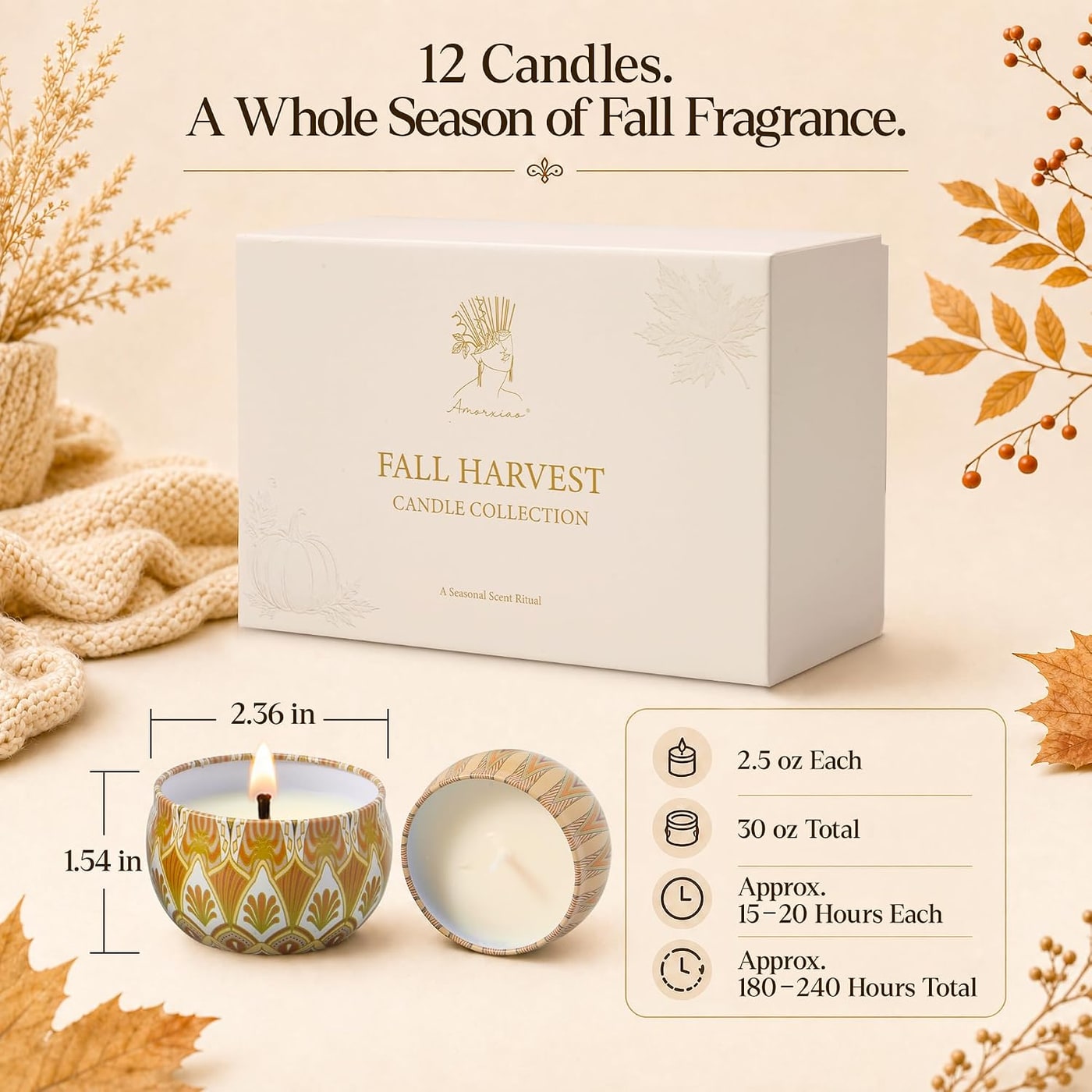 Autumn Harvest Soy Candle Gift Set, 12 Pack - Photo 3