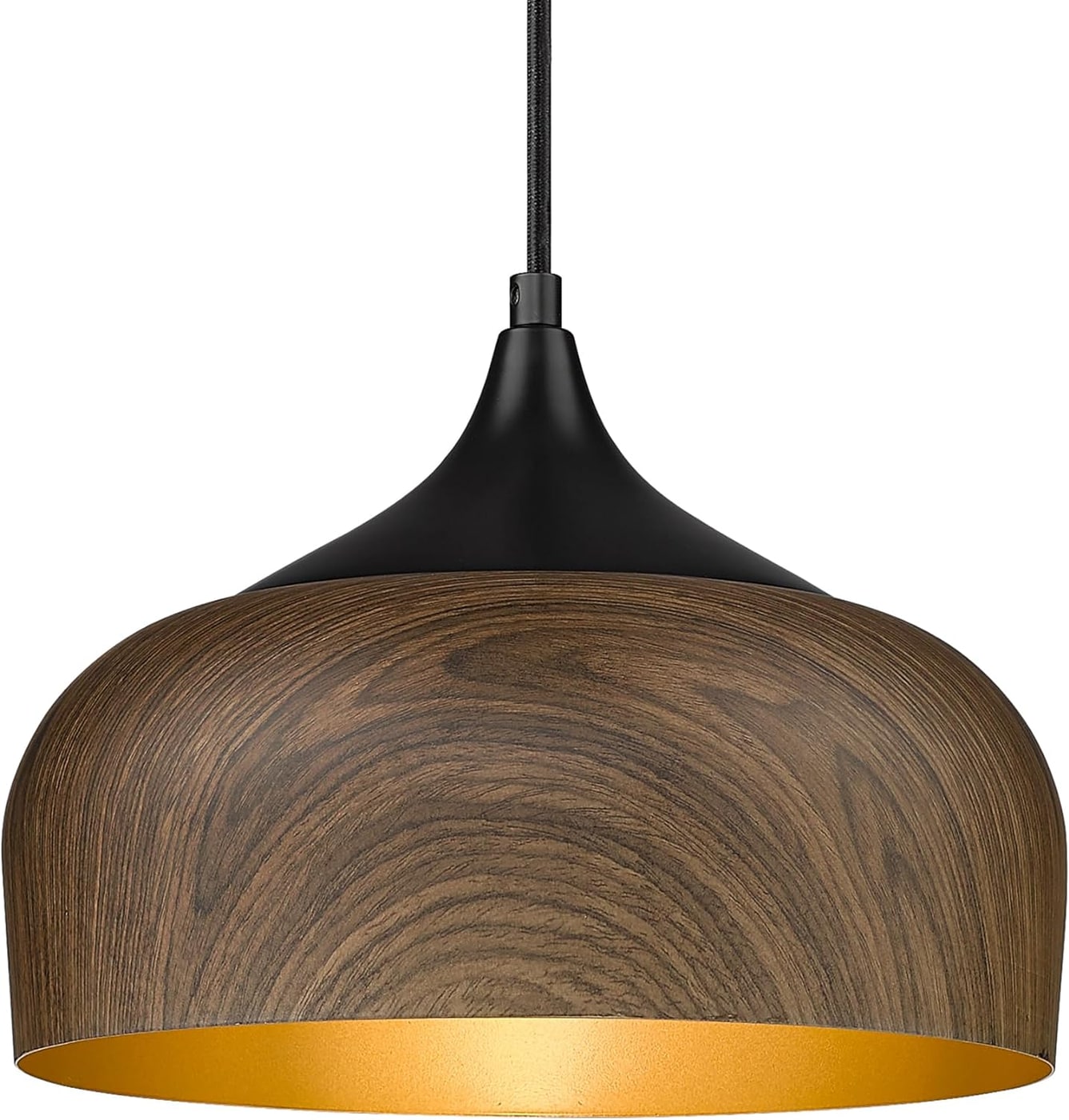 Bauhaus Walnut Pattern Dome Pendant Light - Walnut & Black