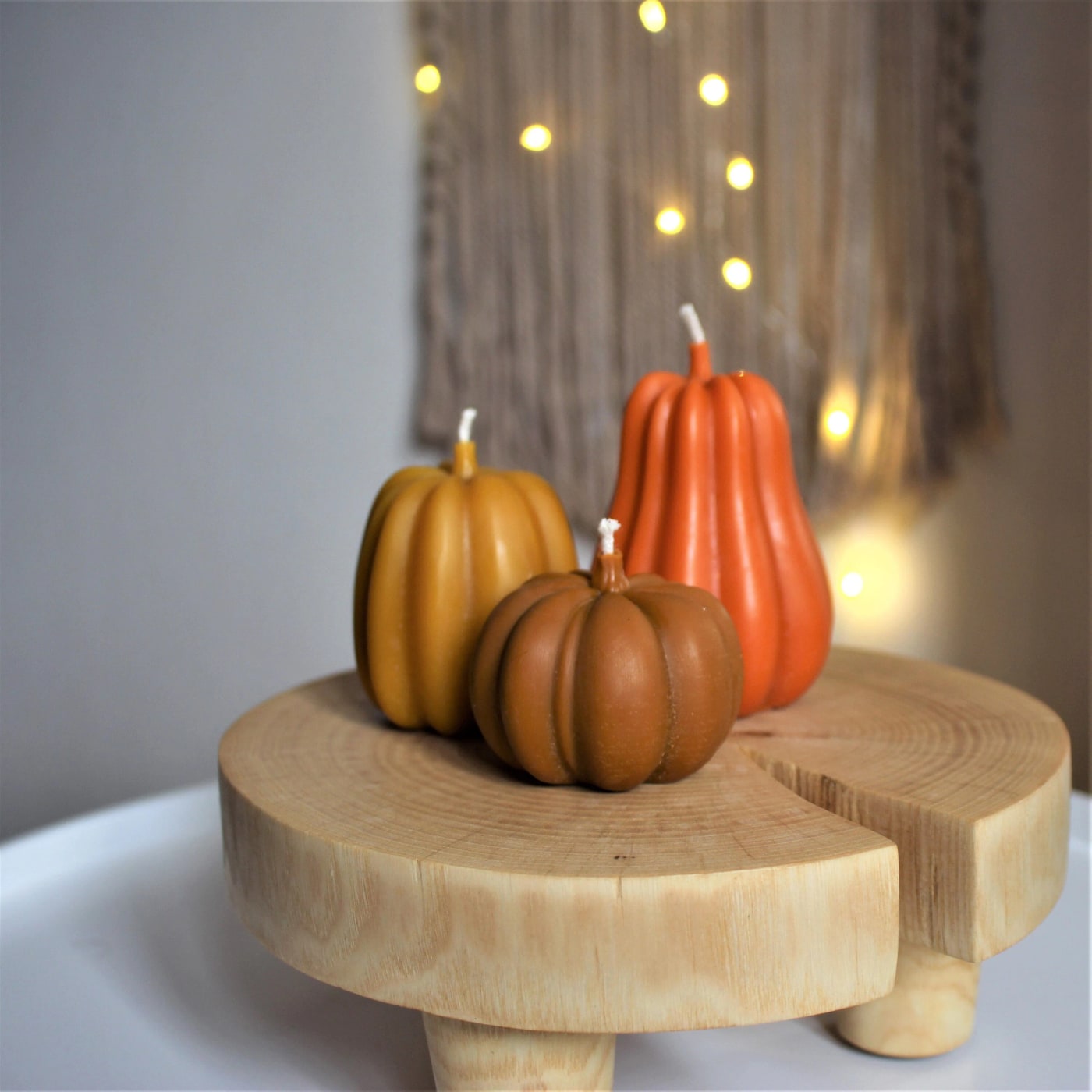 Hand-Poured Beeswax Pumpkin Candle Trio
