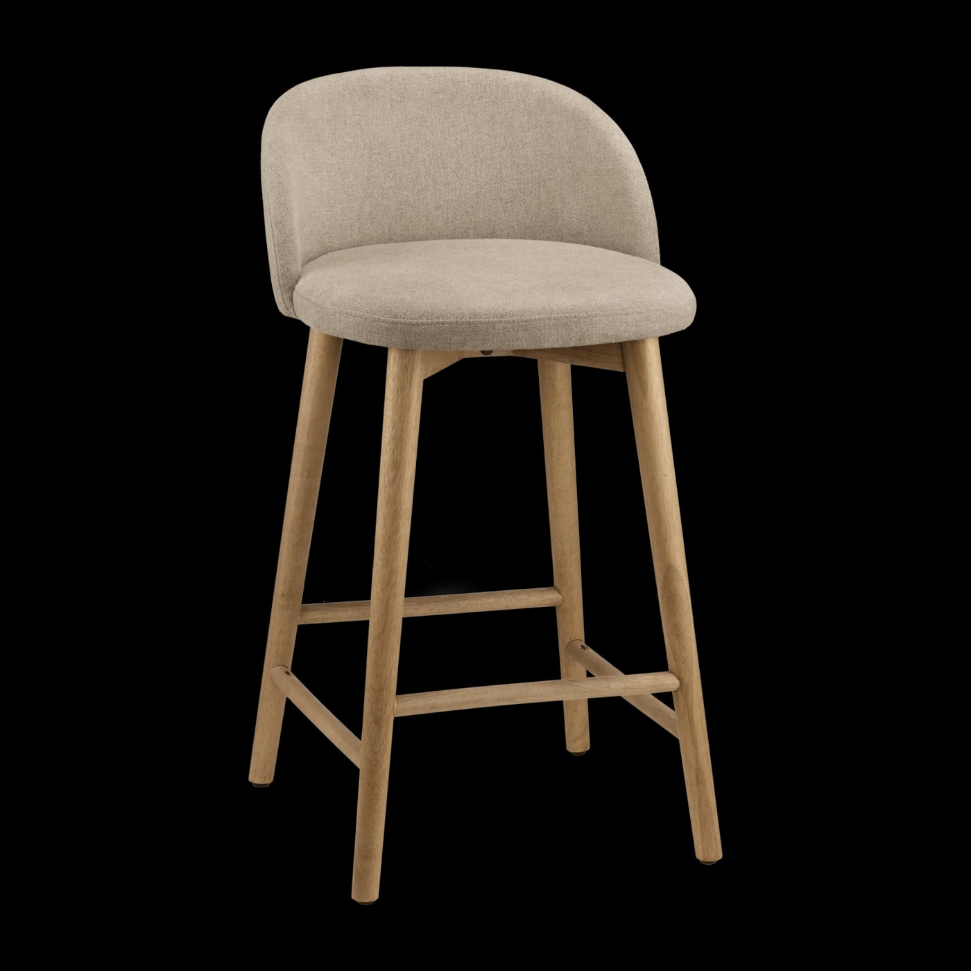 Beige Fabric and Wood Counter Stool