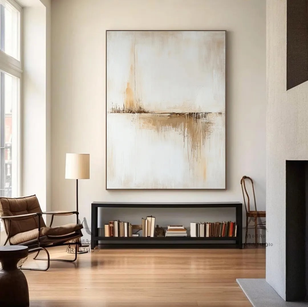 Beige Ocean Abstract Canvas with Gold Accents