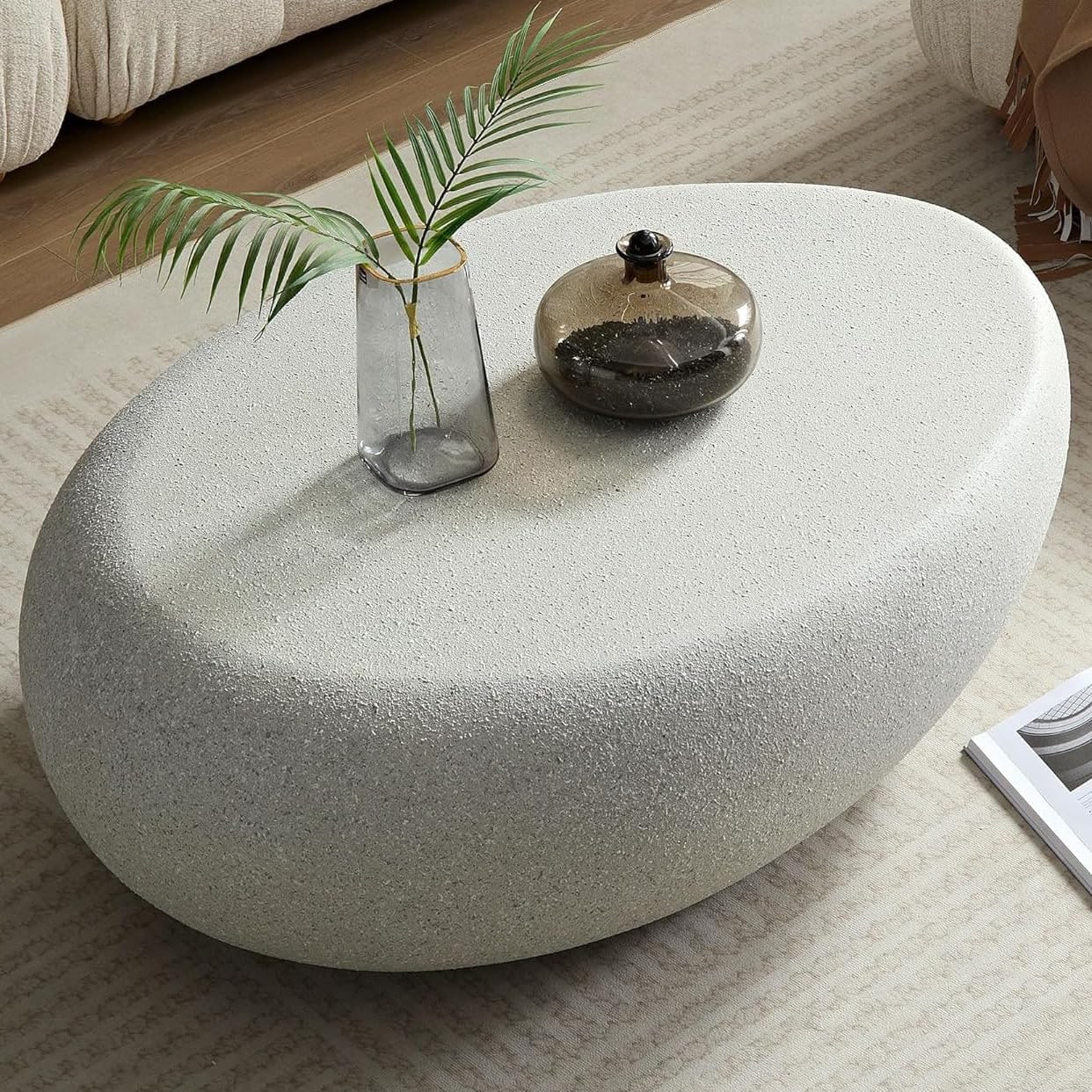 Oval Faux Stone Drum Coffee Table