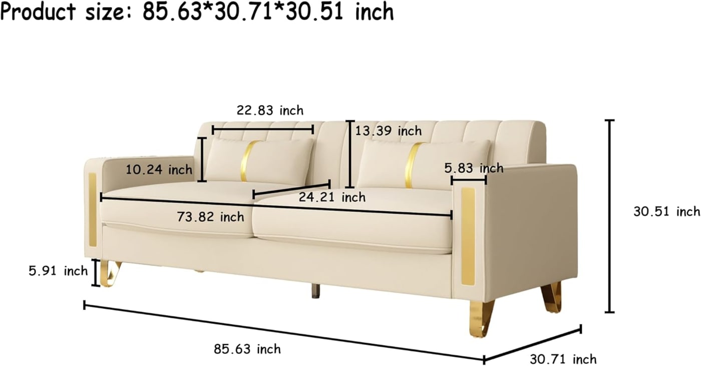 Two-Piece Beige Velvet Loveseat Sofa Set - Photo 2