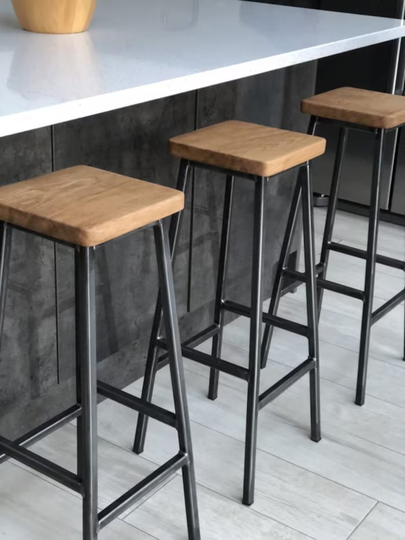 Bertie Oak and Steel Industrial Bar Stool