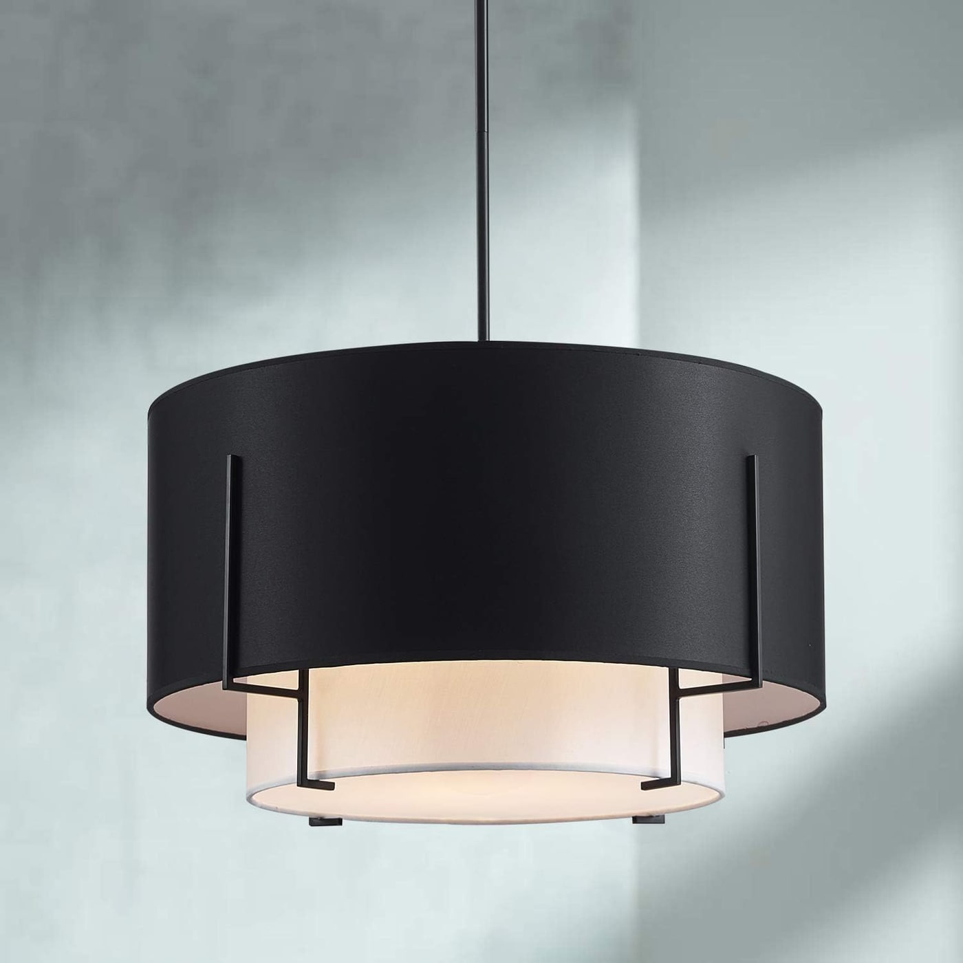 Four-Light Black Drum Chandelier with Adjustable Rod - Photo 2