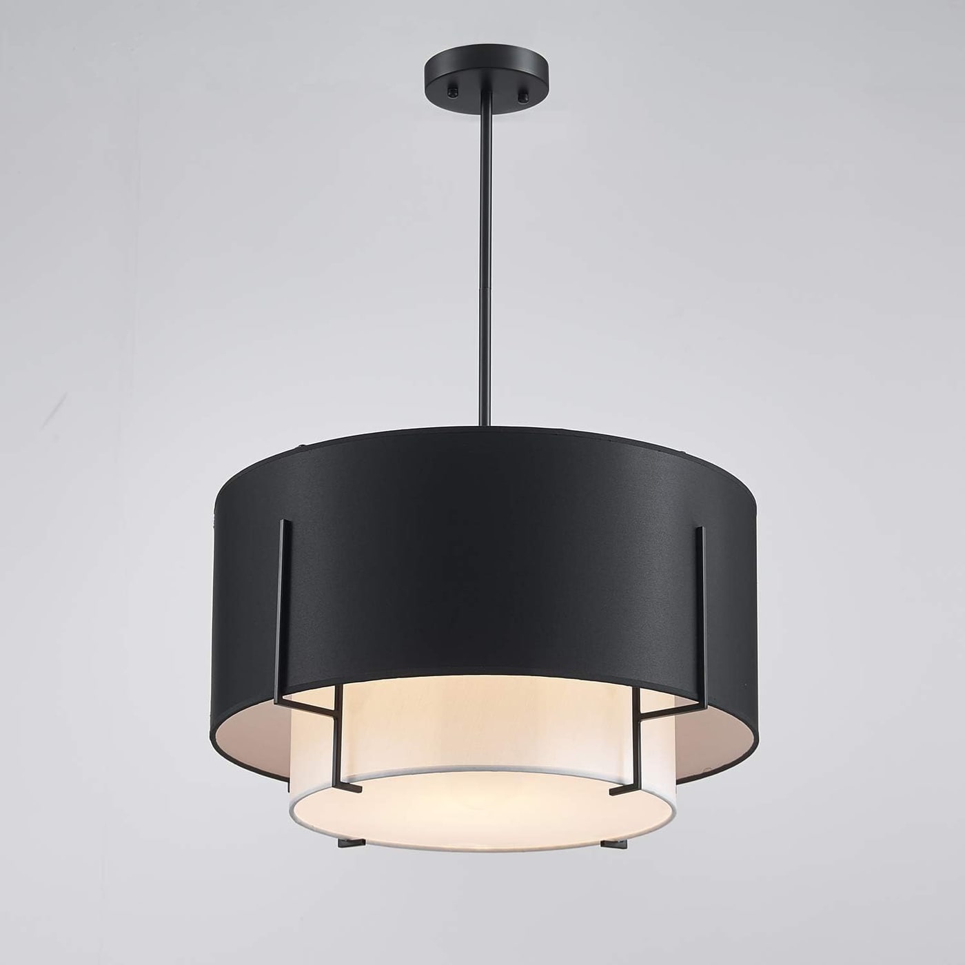 Four-Light Black Drum Chandelier with Adjustable Rod - Photo 3