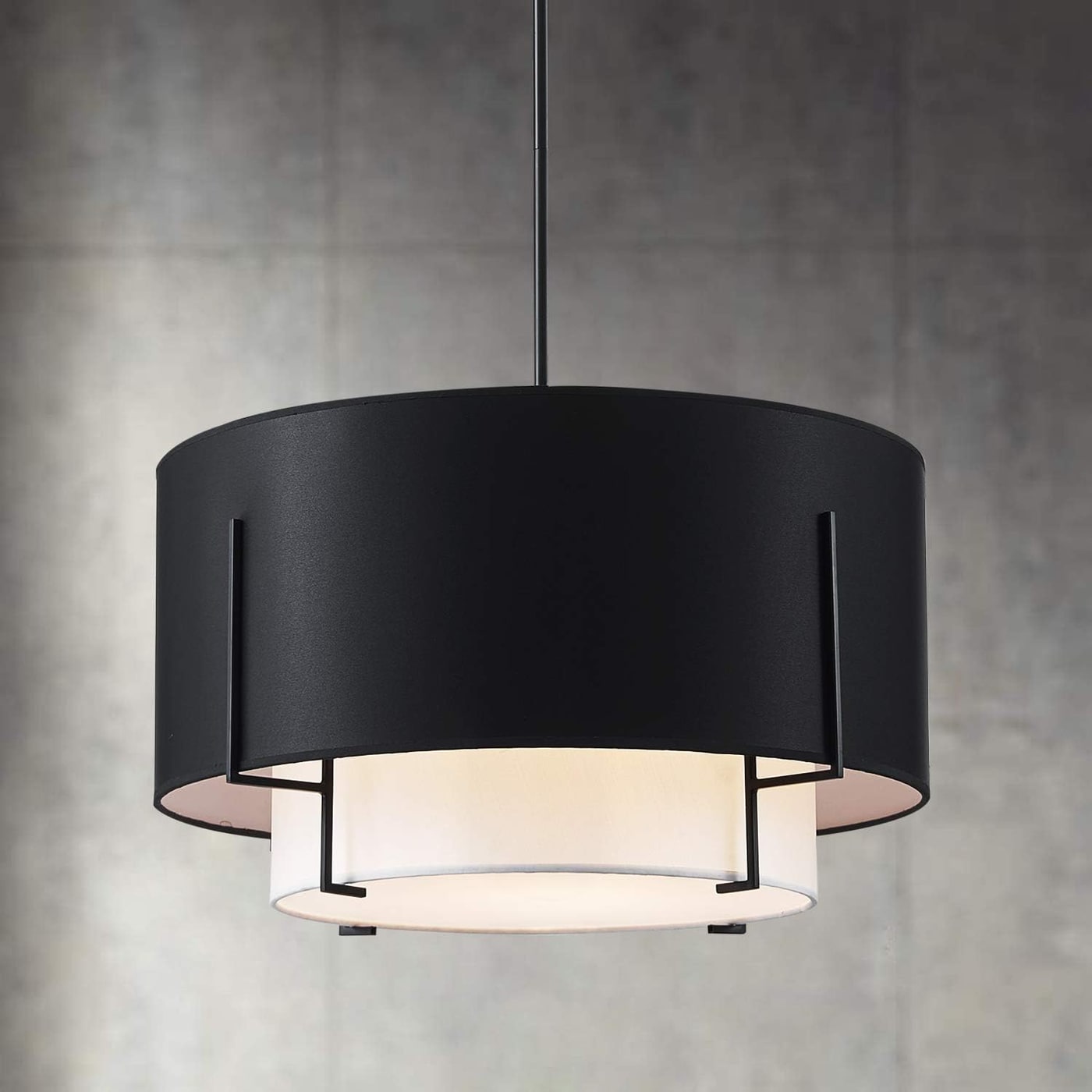 Four-Light Black Drum Chandelier with Adjustable Rod - Black