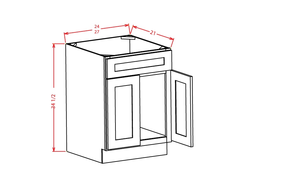 Matte Black Shaker Bathroom Vanity Cabinets - 24" Two-Door Sink Base