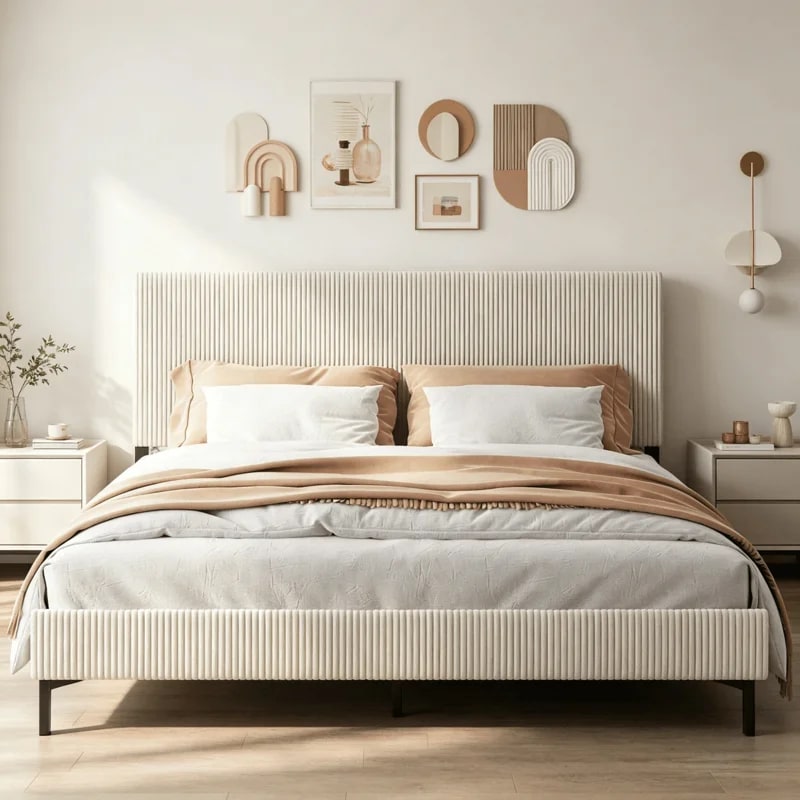 Boucle Headboard Platform Bed - Photo 2