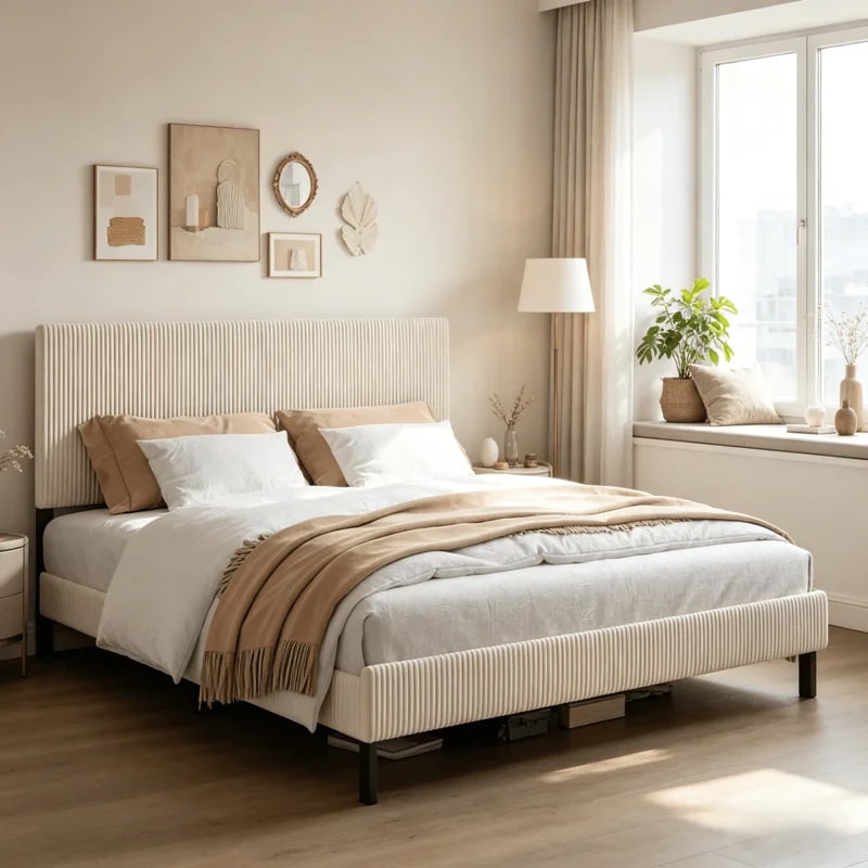 Boucle Headboard Platform Bed - Photo 3