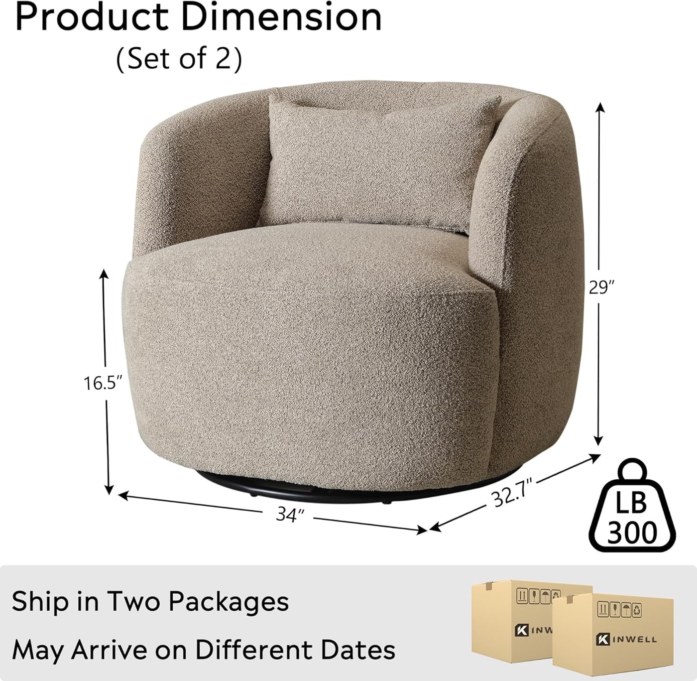 Wide Boucle Swivel Barrel Chair Set of 2 - Photo 2